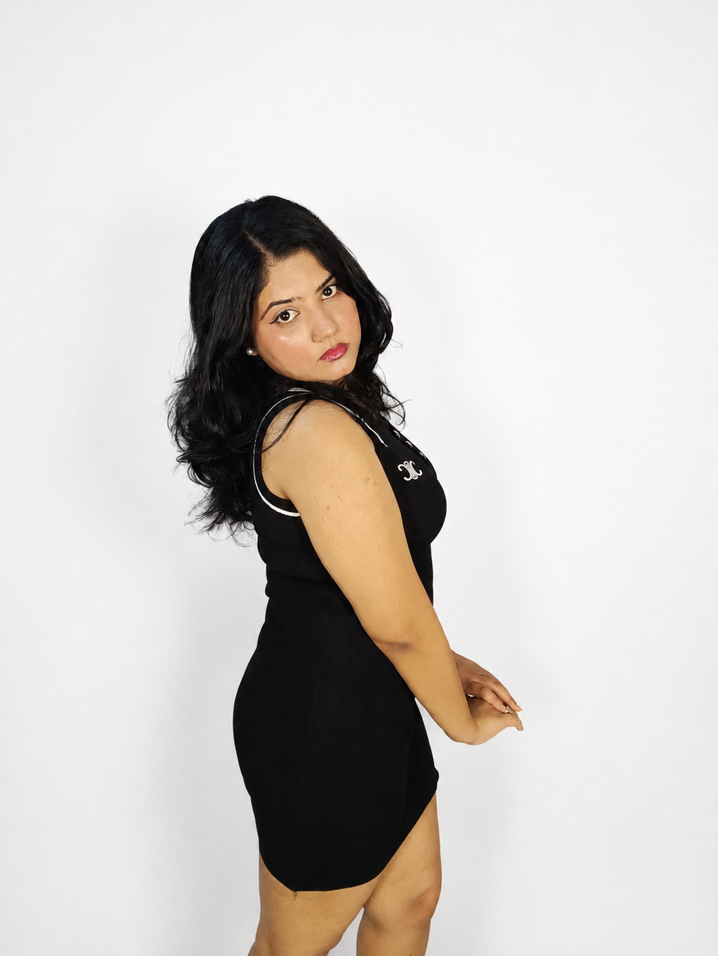Black Ribbed Bodycon Mini Dress with Polo Collar