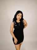 Black Ribbed Bodycon Mini Dress with Polo Collar