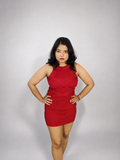 Red Ribbed Criss-Cross Bodycon Mini Dress
