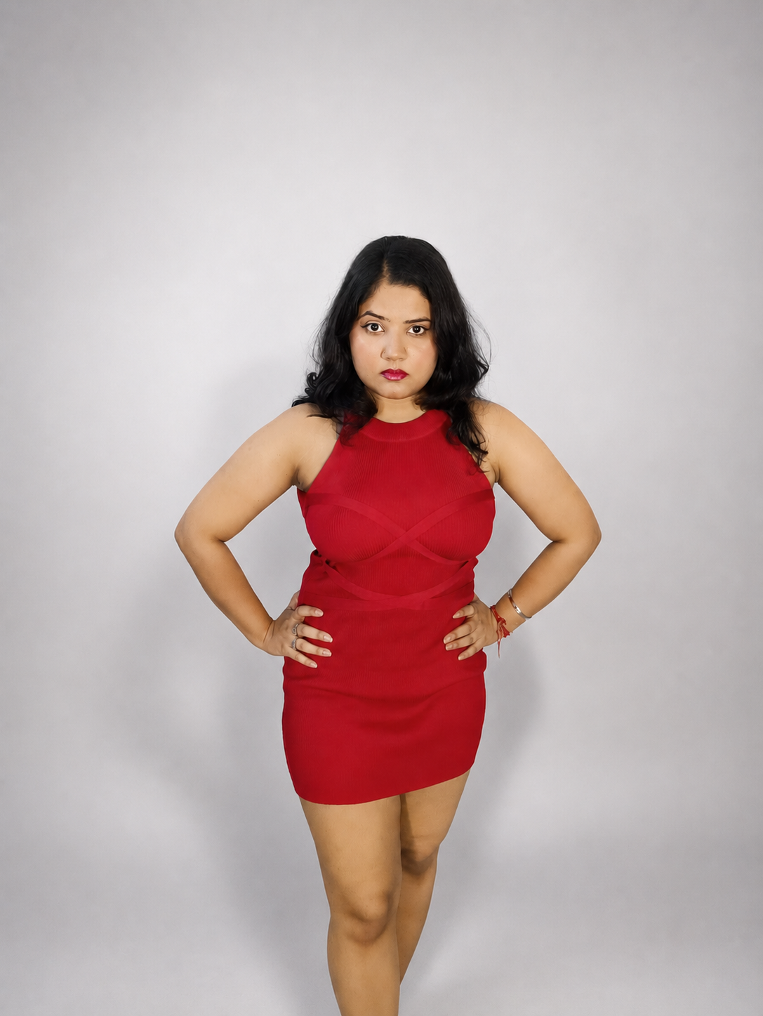 Red Ribbed Criss-Cross Bodycon Mini Dress