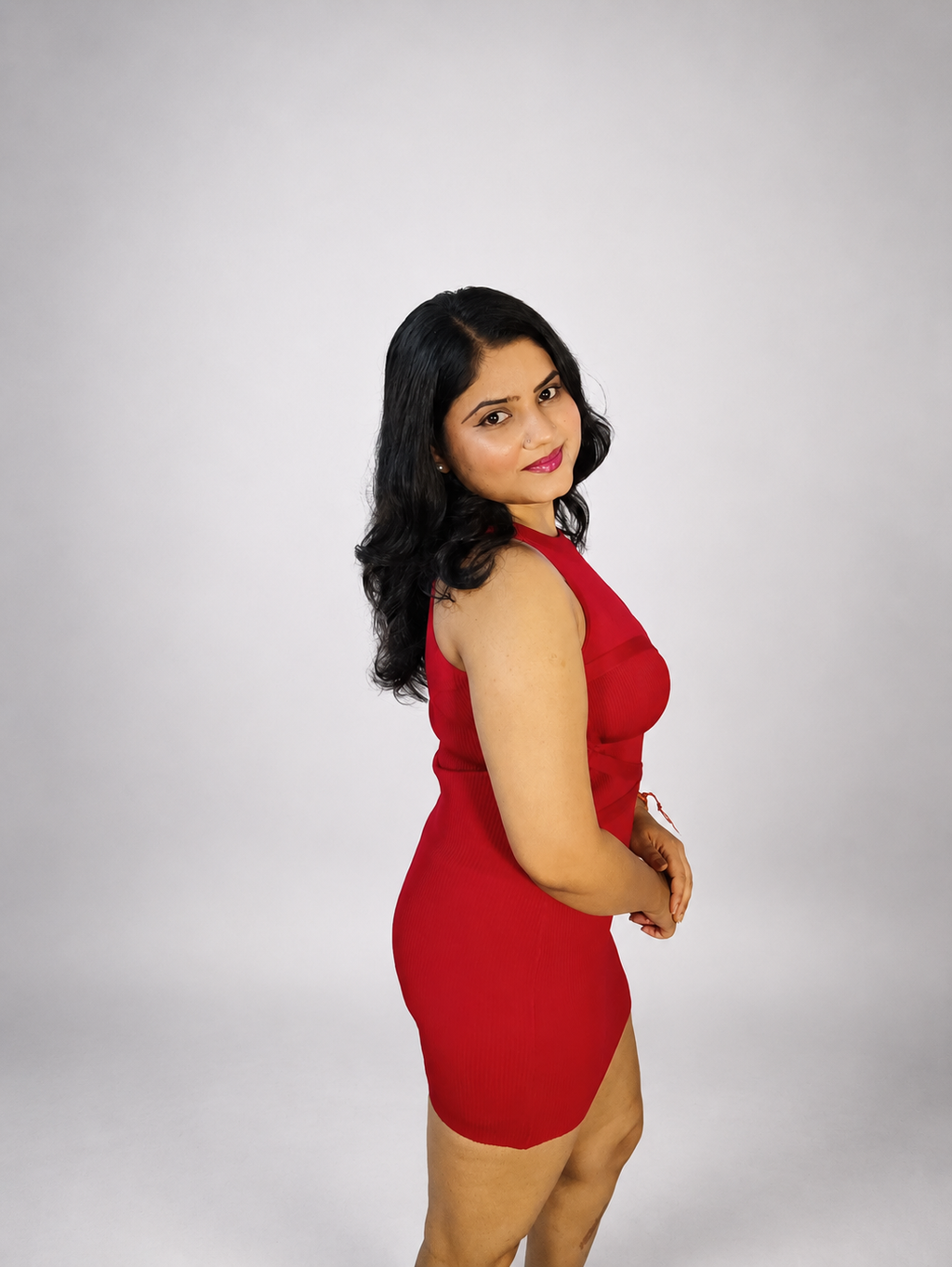 Red Ribbed Criss-Cross Bodycon Mini Dress