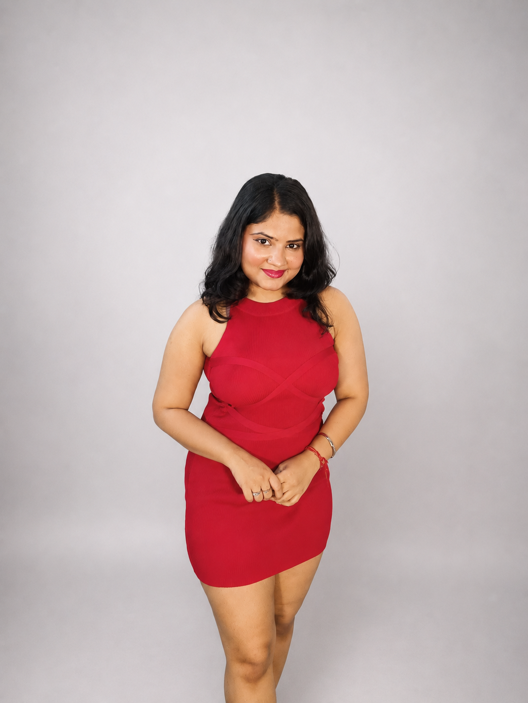 Red Ribbed Criss-Cross Bodycon Mini Dress