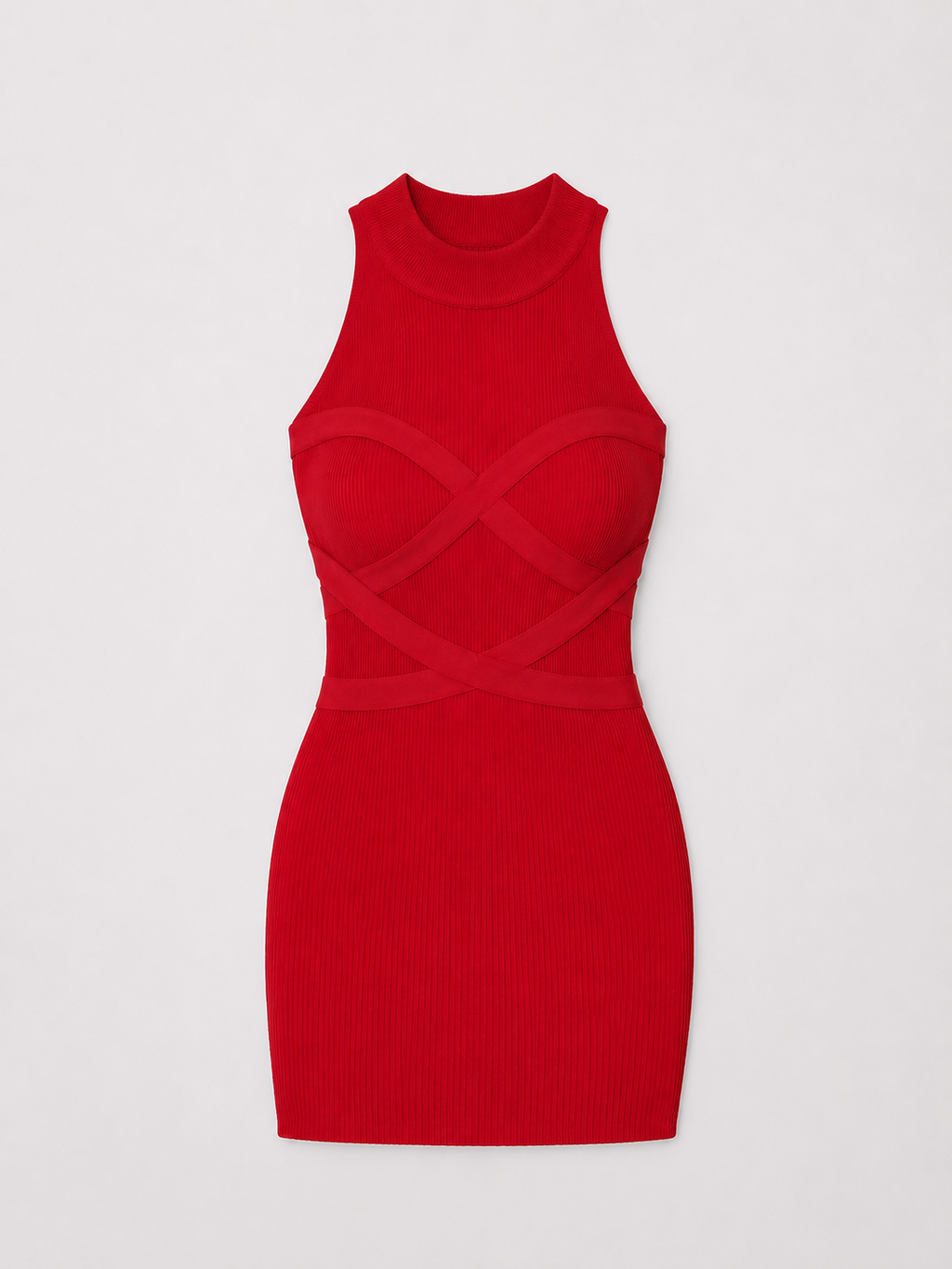 Red Ribbed Criss-Cross Bodycon Mini Dress