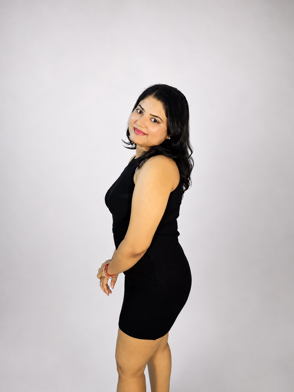 Black Ribbed Bodycon Mini Dress with Criss-Cross Detail