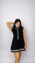 Ribbed Skater Mini Dress - Black
