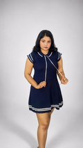 Ribbed Skater Mini Dress - Blue