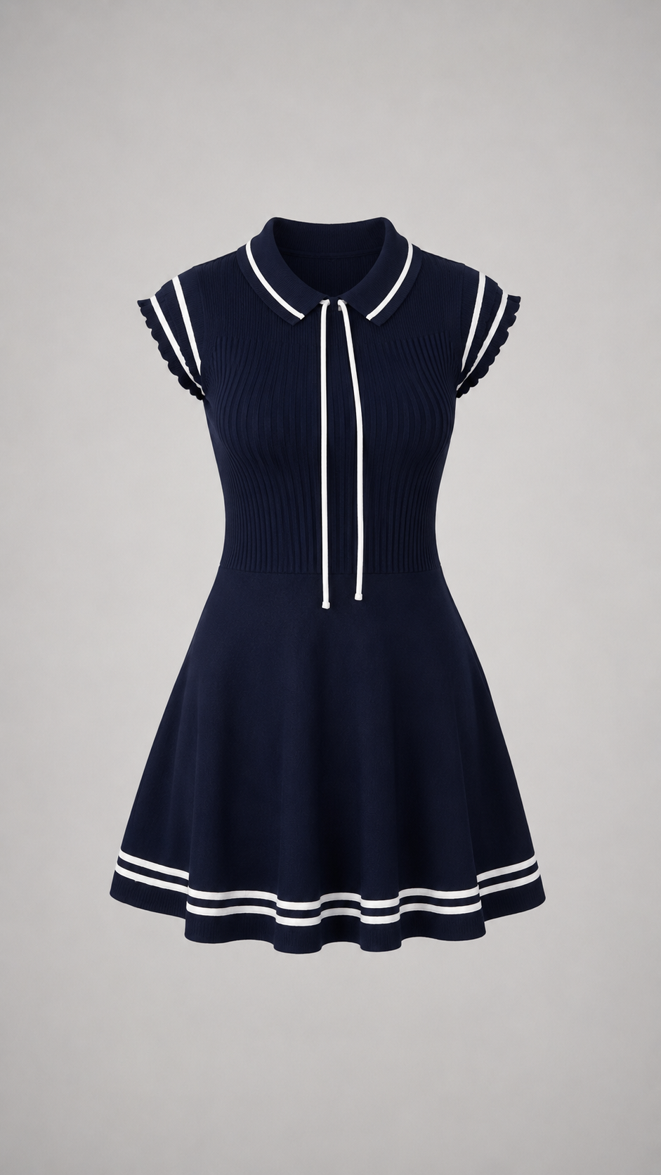 Ribbed Skater Mini Dress - Blue