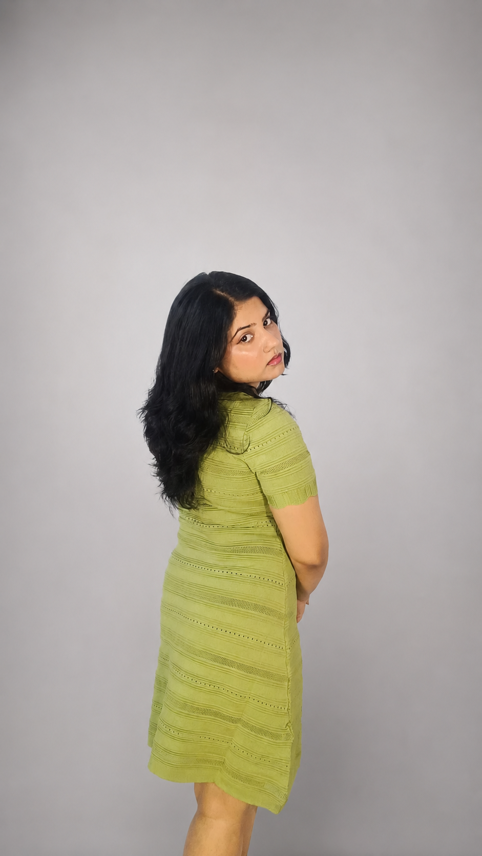 Green Textured Knit Sheath Dress