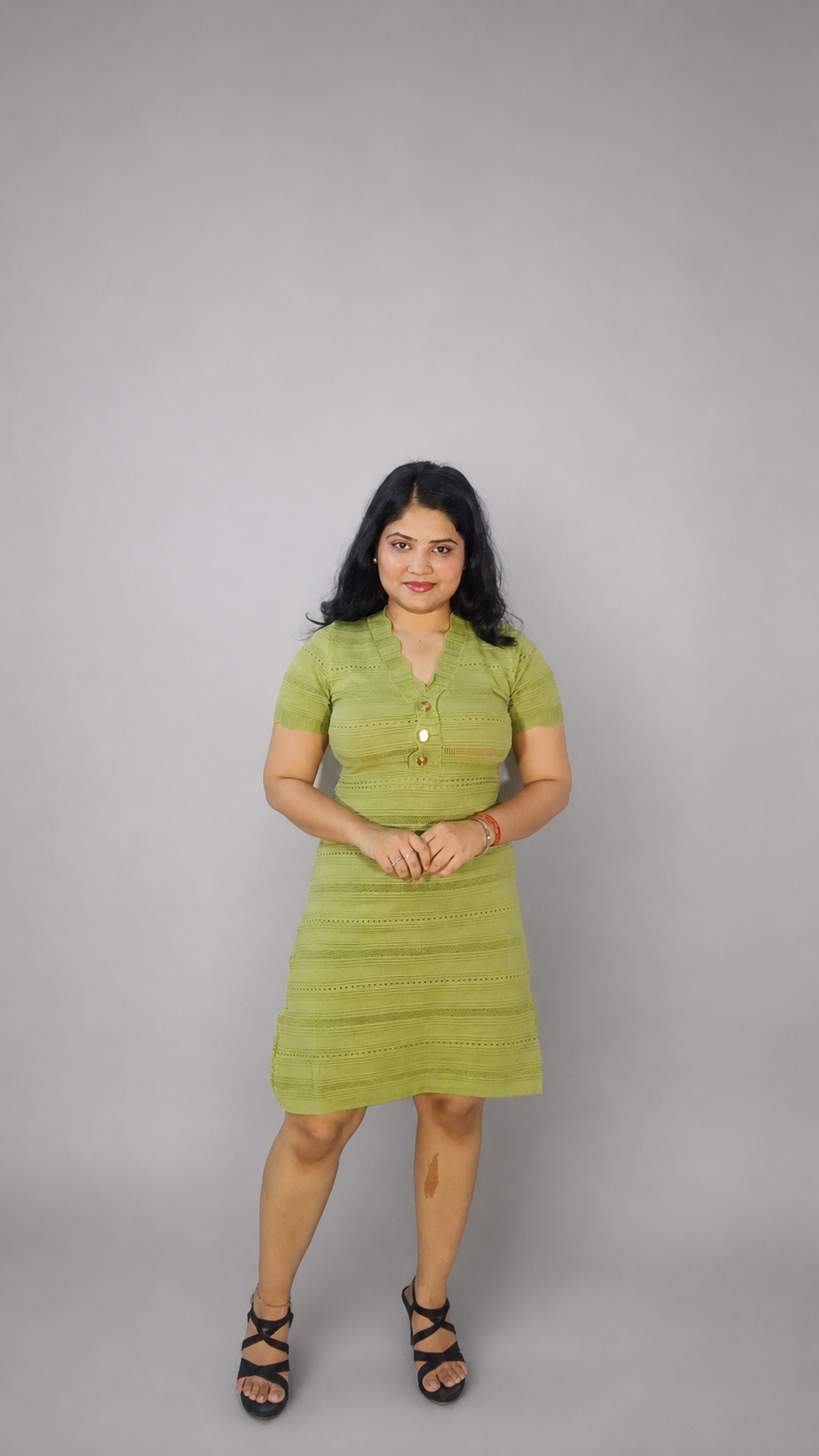 Green Textured Knit Sheath Dress