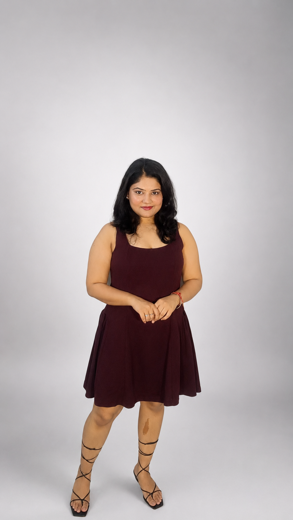 Wine Sleeveless Fit & Flare Mini Dress