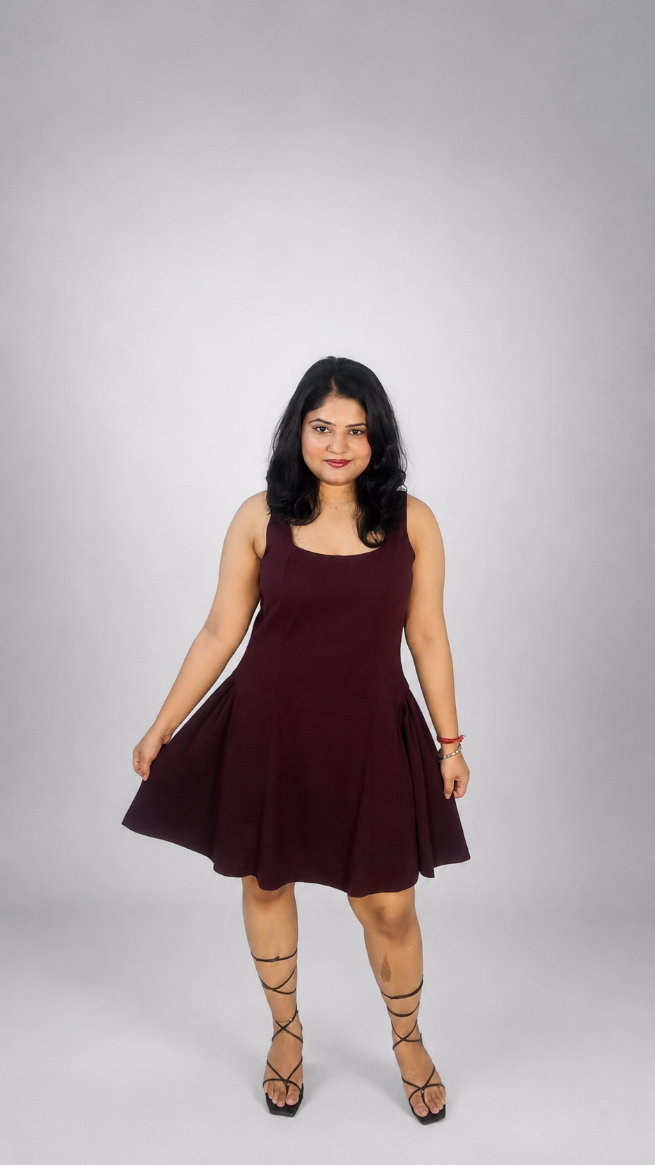 Wine Sleeveless Fit & Flare Mini Dress