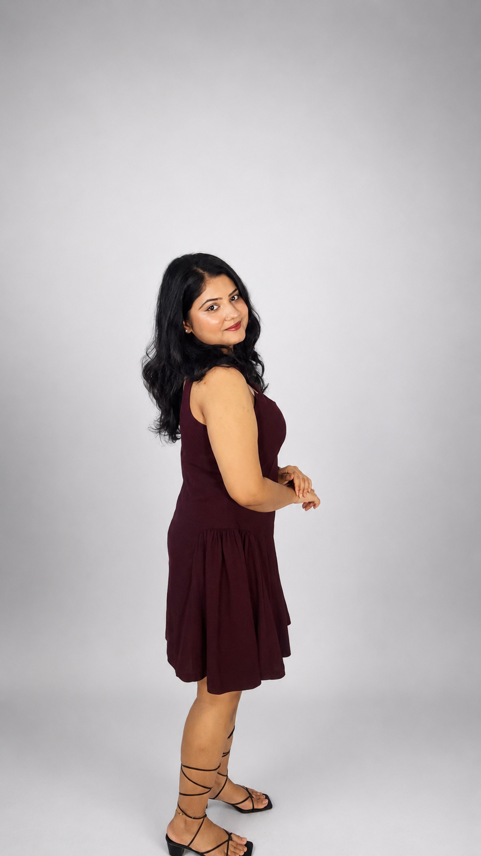 Wine Sleeveless Fit & Flare Mini Dress