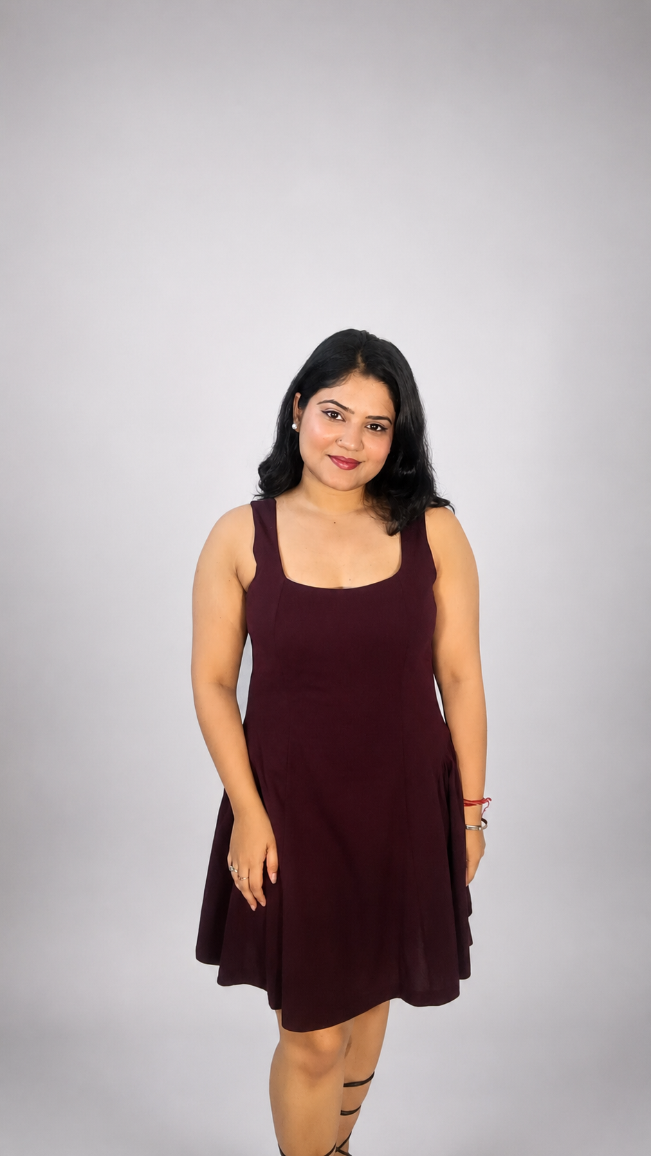 Wine Sleeveless Fit & Flare Mini Dress