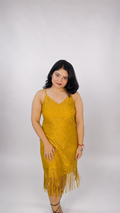 Mustard Lace Fringe Midi Dress