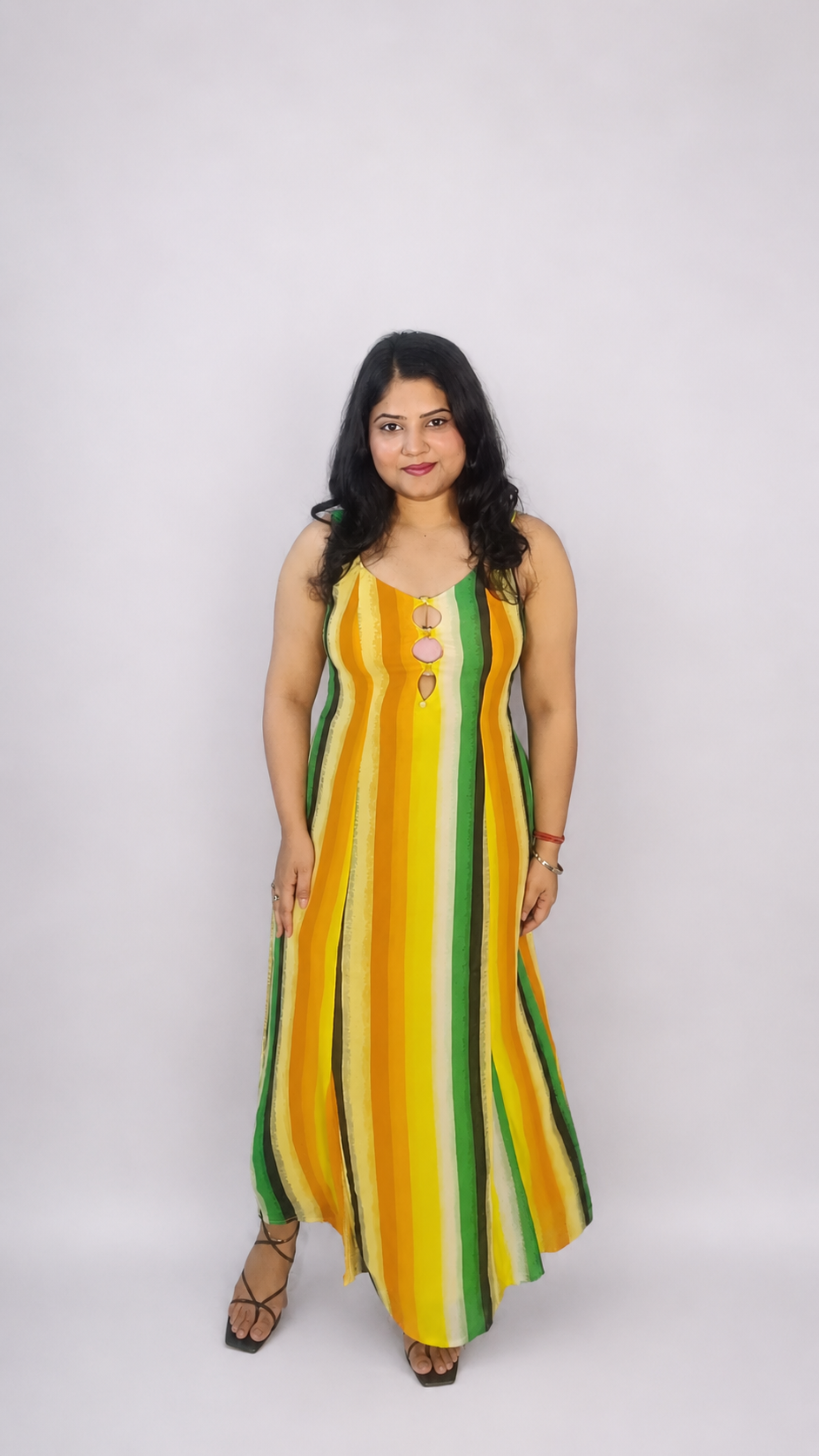 Sunlit Stripes Maxi Dress with Keyhole Neck Detail