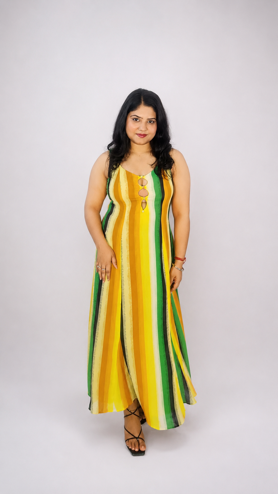Sunlit Stripes Maxi Dress with Keyhole Neck Detail