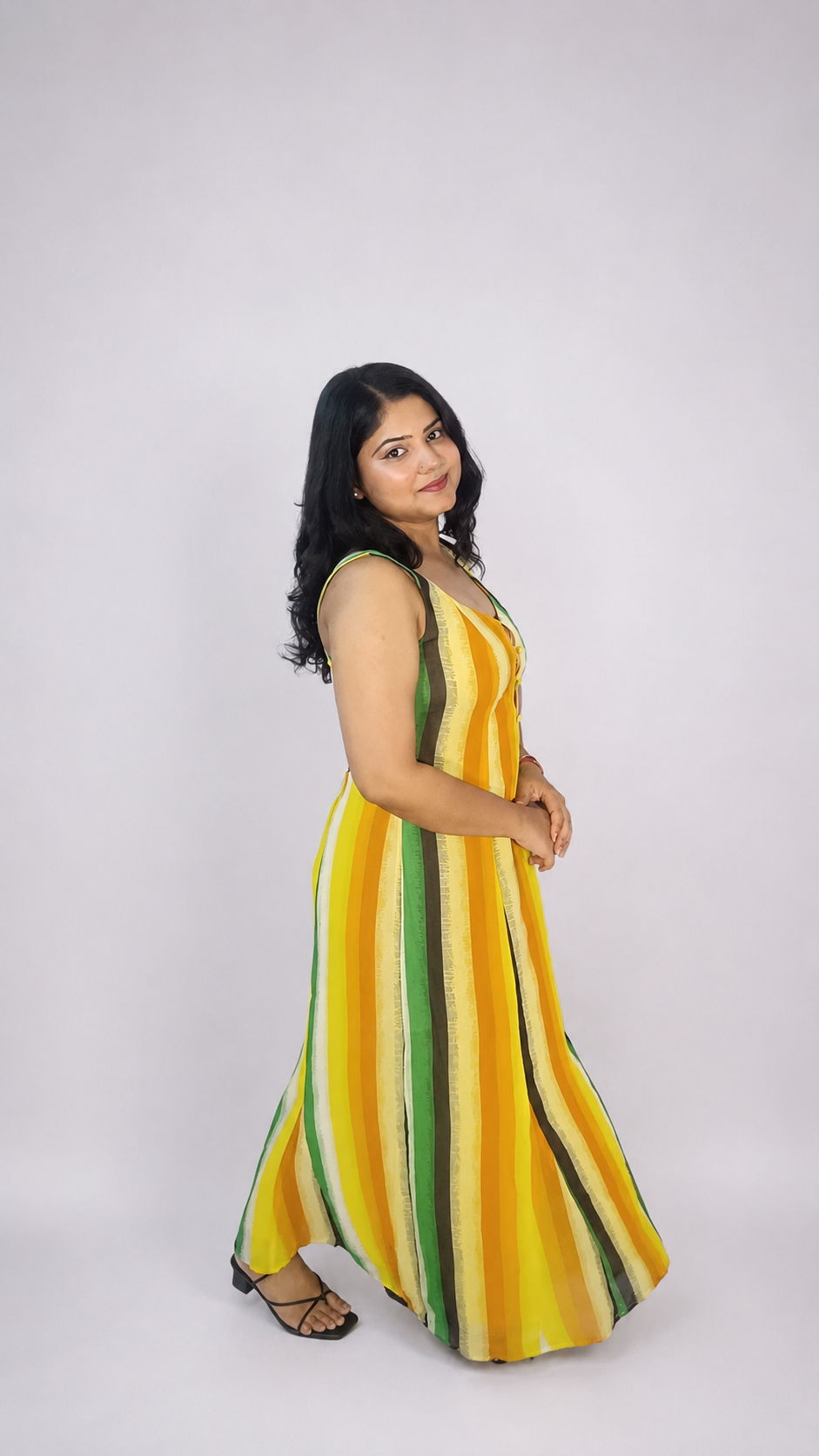 Sunlit Stripes Maxi Dress with Keyhole Neck Detail