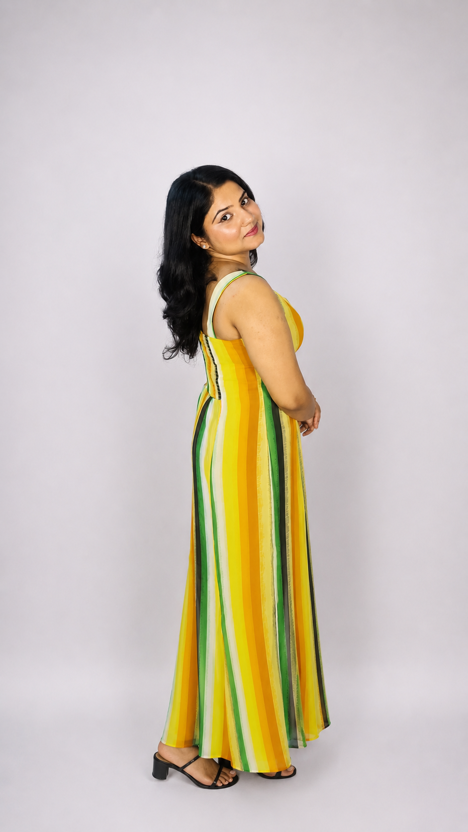 Sunlit Stripes Maxi Dress with Keyhole Neck Detail