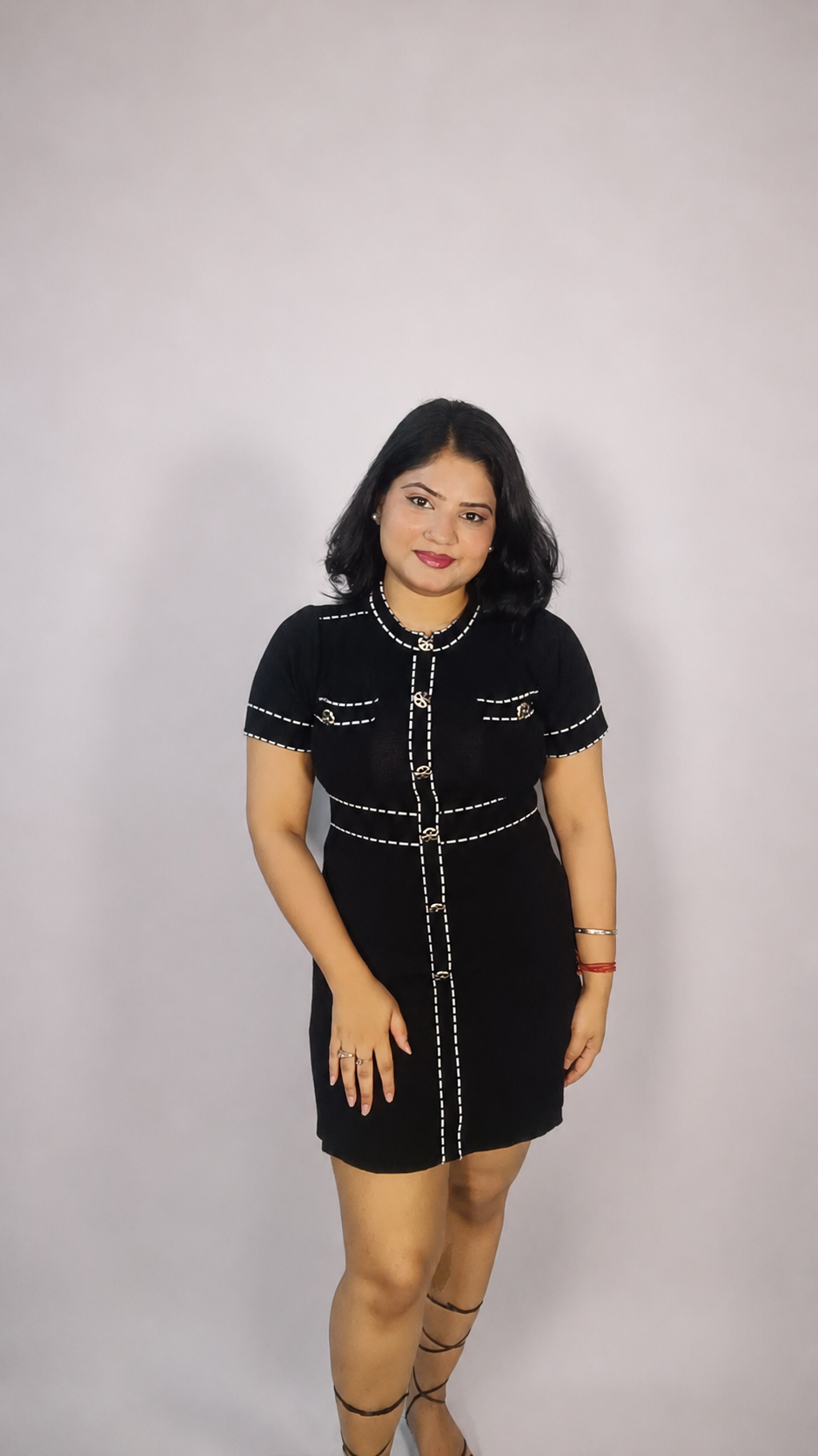 Black Contrast Stitch Detail Mini Dress