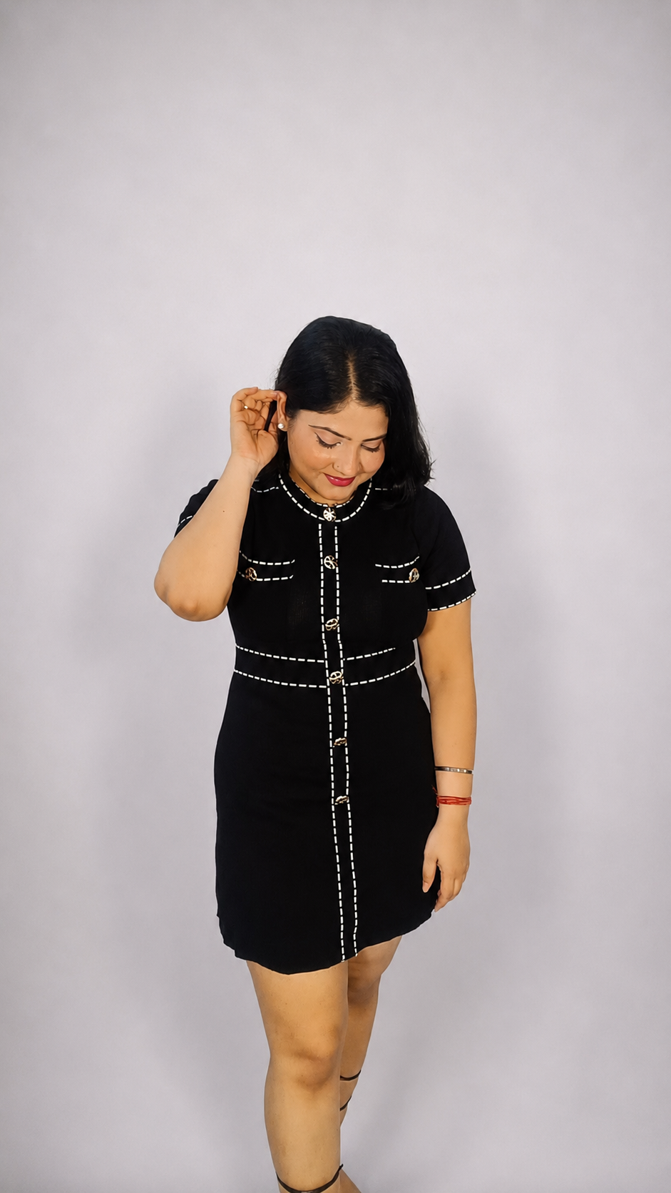 Black Contrast Stitch Detail Mini Dress