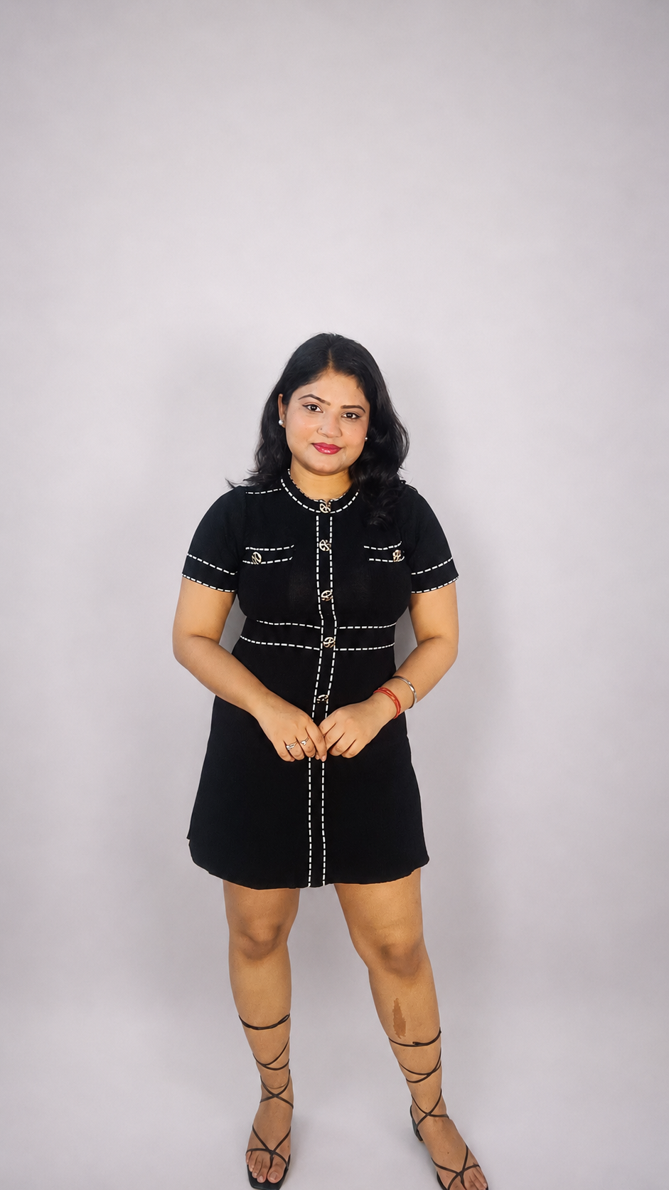 Black Contrast Stitch Detail Mini Dress