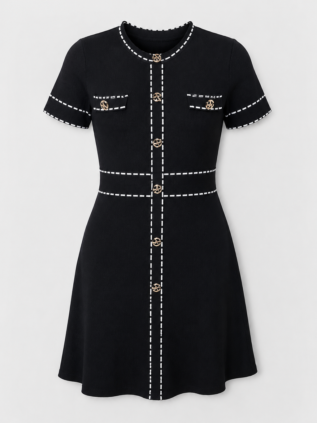 Black Contrast Stitch Detail Mini Dress