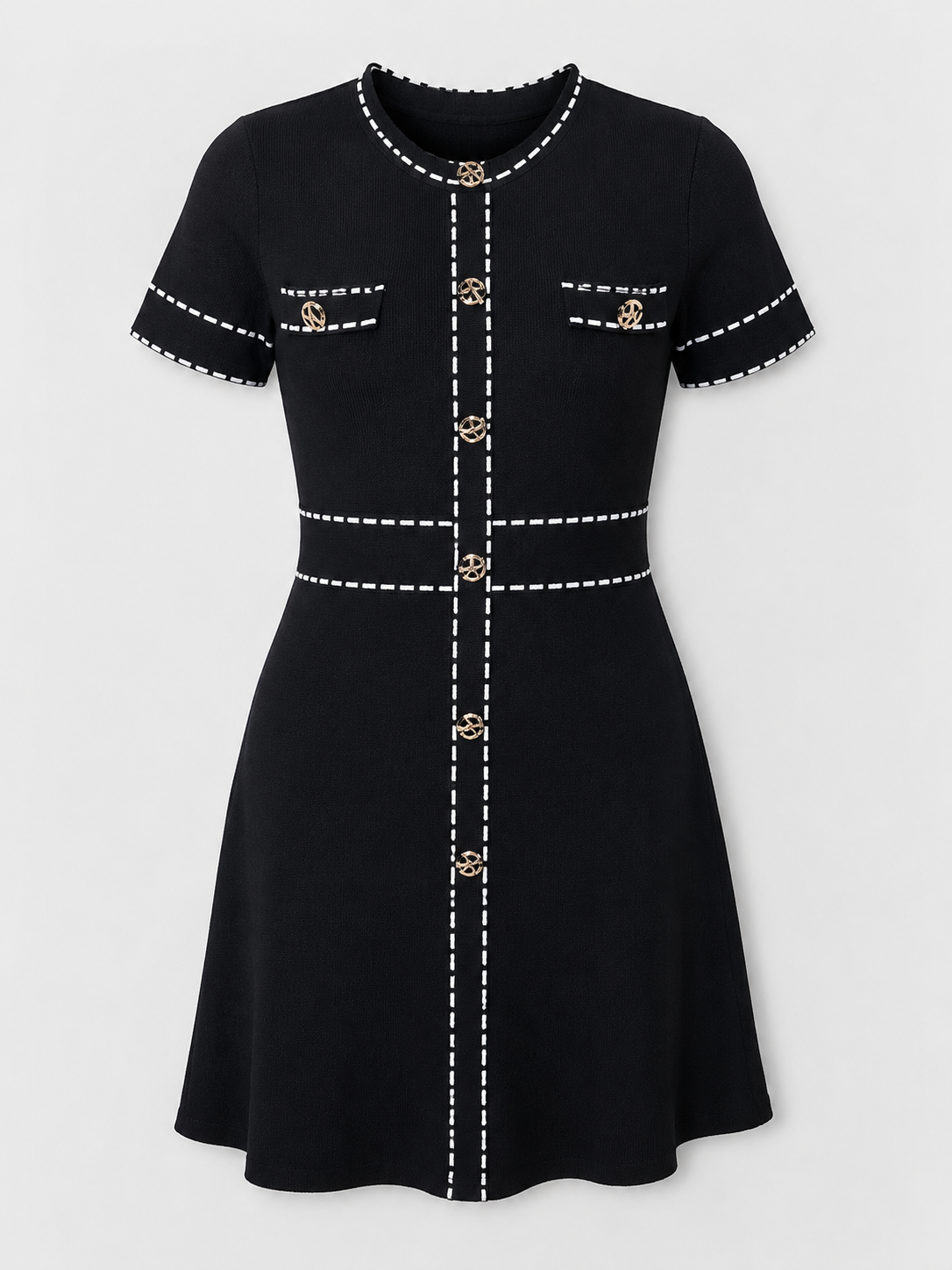 Black Contrast Stitch Detail Mini Dress