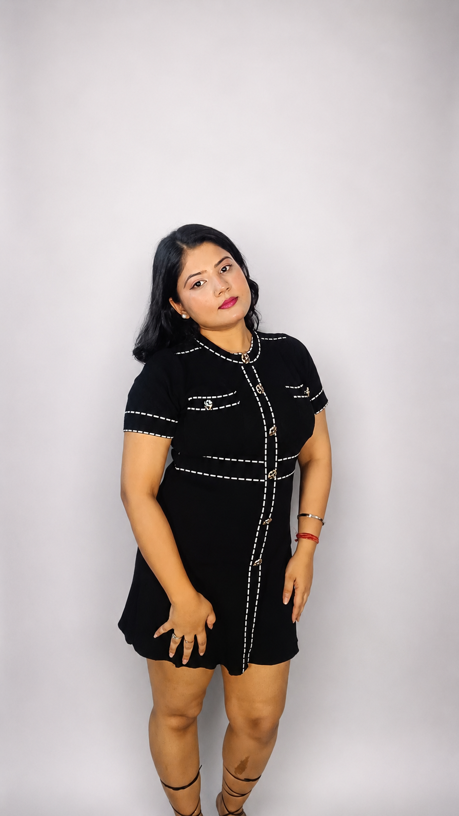 Black Contrast Stitch Detail Mini Dress