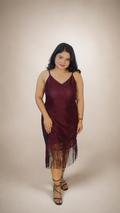 Maroon Lace Fringe Hem Dress