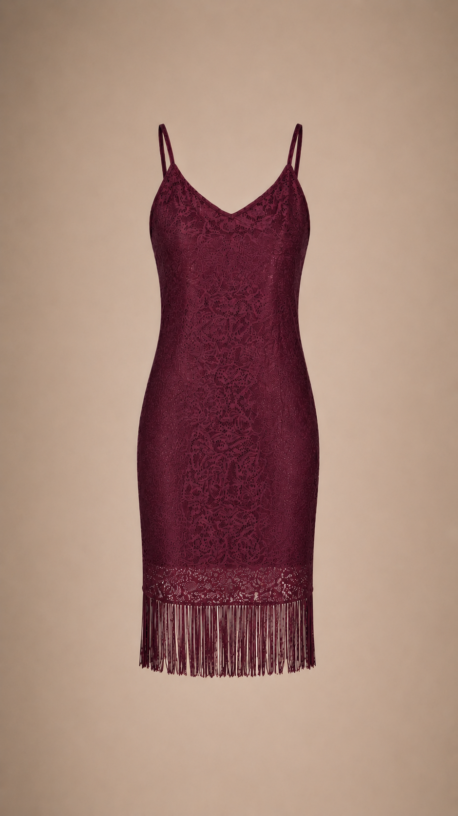 Maroon Lace Fringe Hem Dress