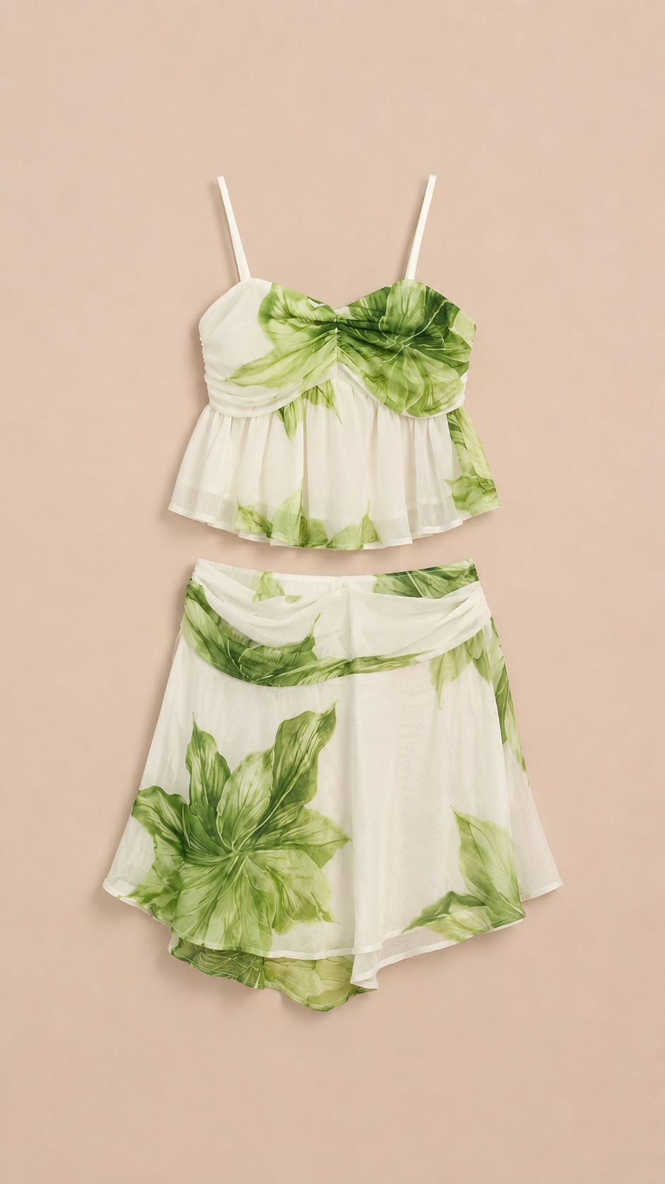 Tropical Bloom Mesh Co-Ord Set - Green