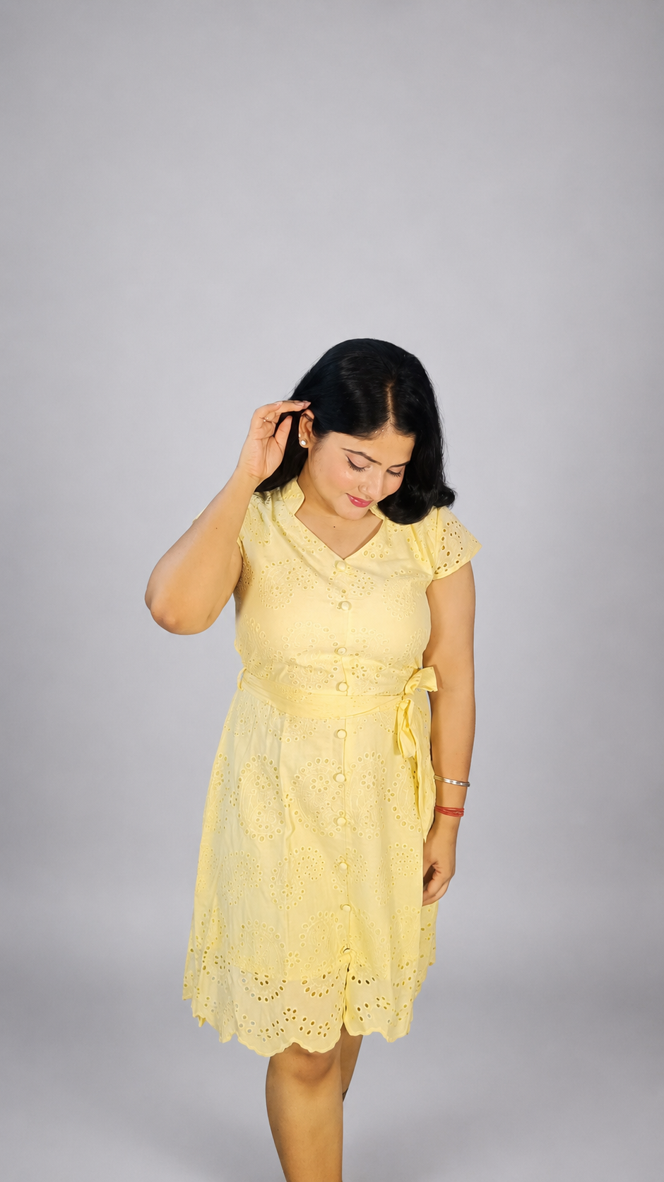 Yellow Schiffli Fit & Flare Summer Dress