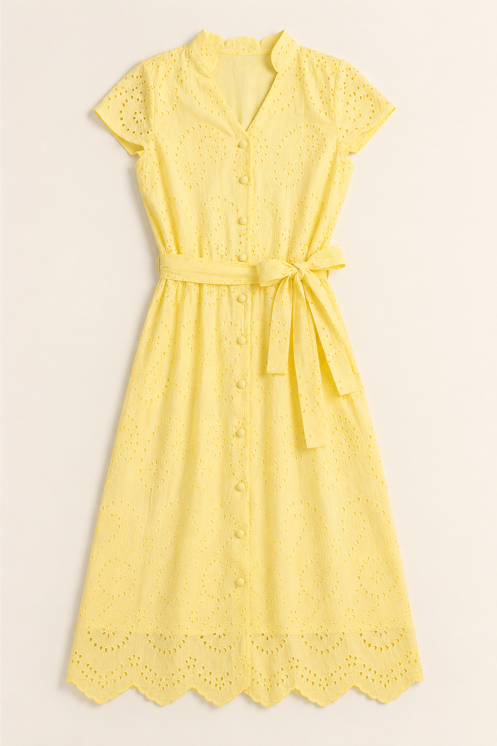 Yellow Schiffli Fit & Flare Summer Dress