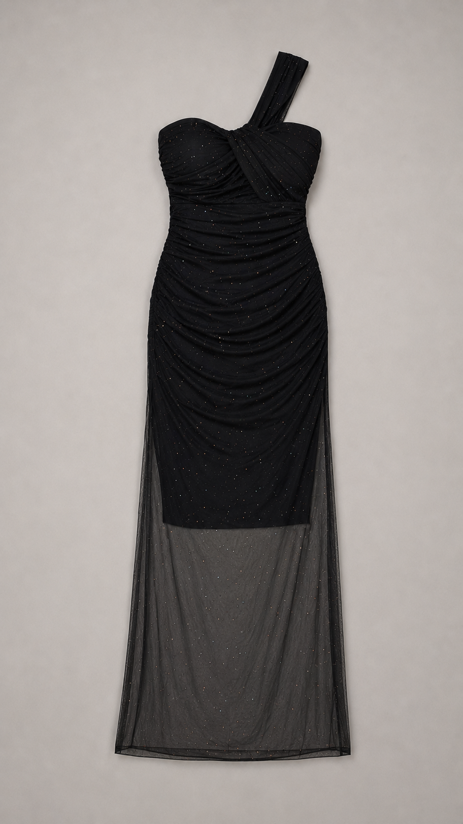 Midnight Stardust One-Shoulder Mesh Maxi Dress