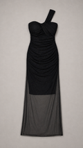 Midnight Stardust One-Shoulder Mesh Maxi Dress