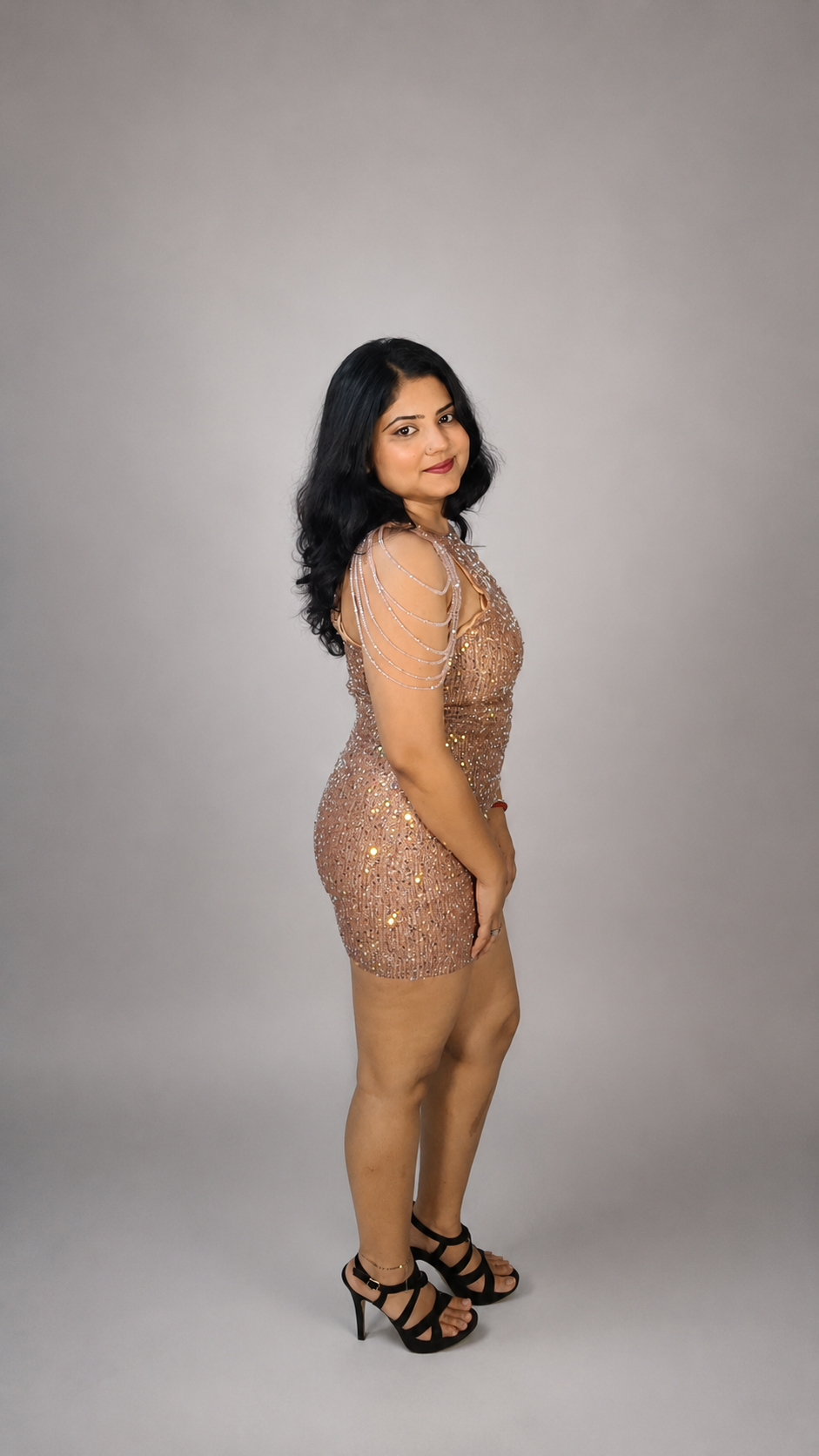 Rose Gold Embellished Bodycon Mini Dress