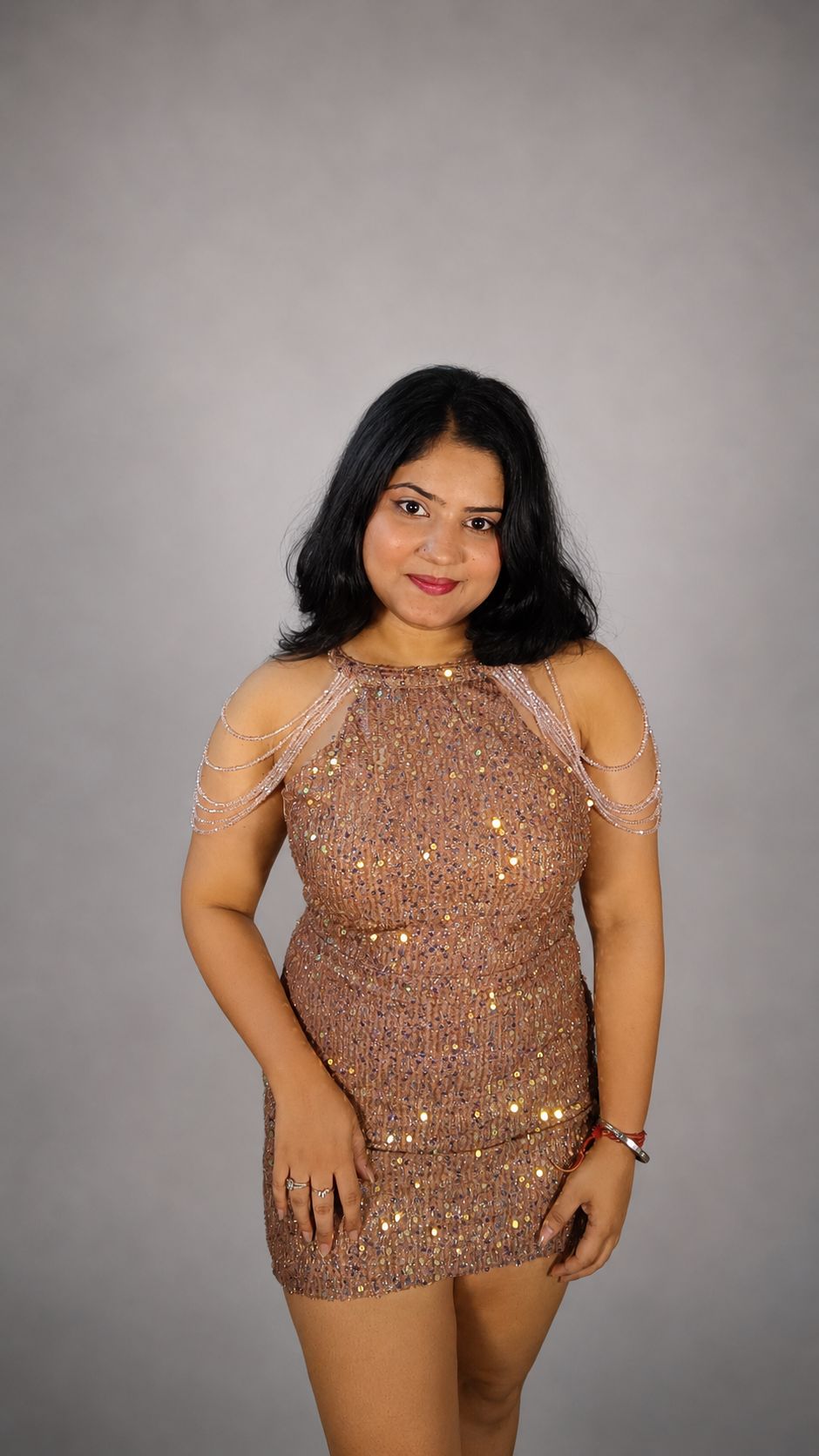 Rose Gold Embellished Bodycon Mini Dress