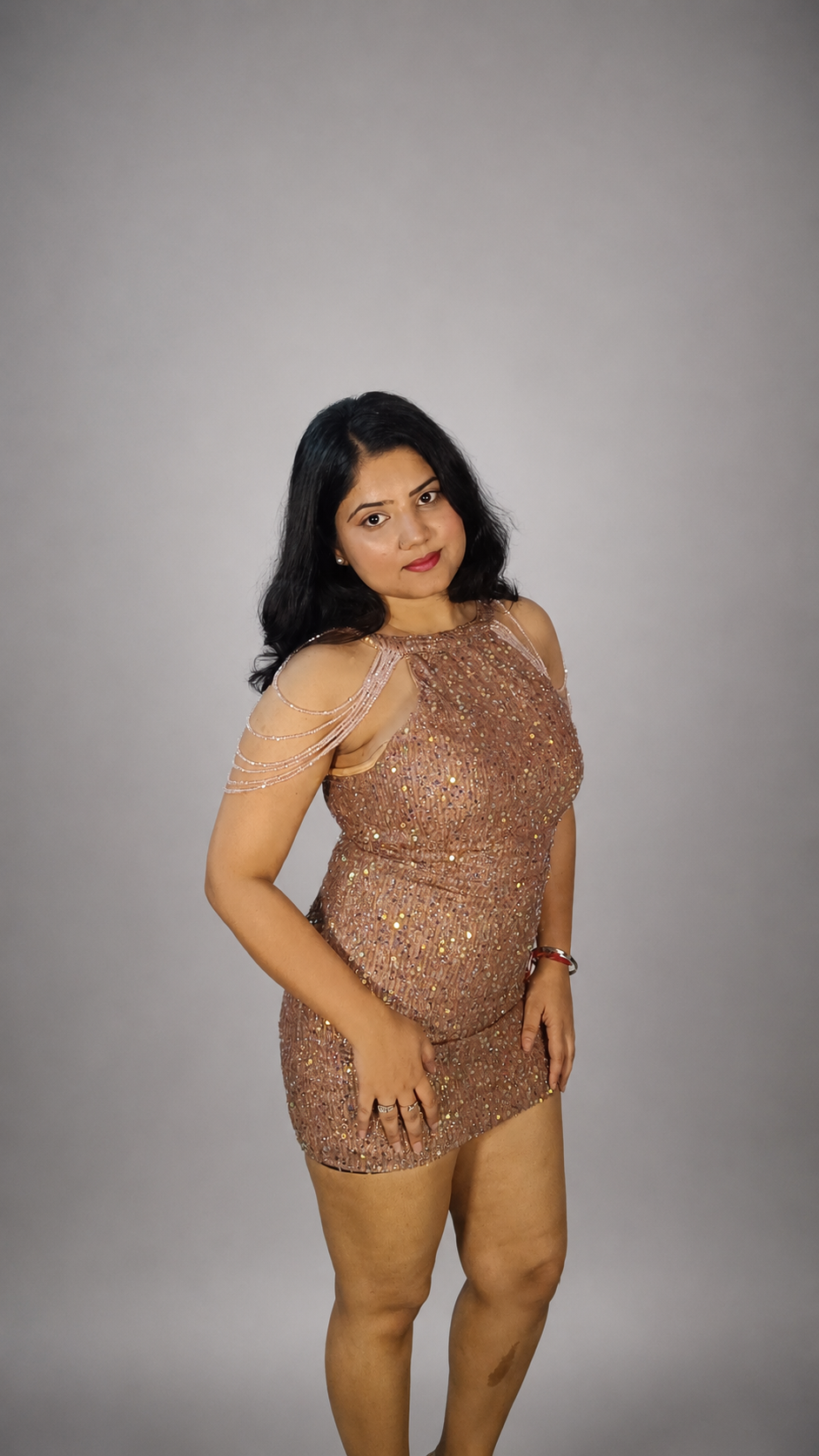 Rose Gold Embellished Bodycon Mini Dress