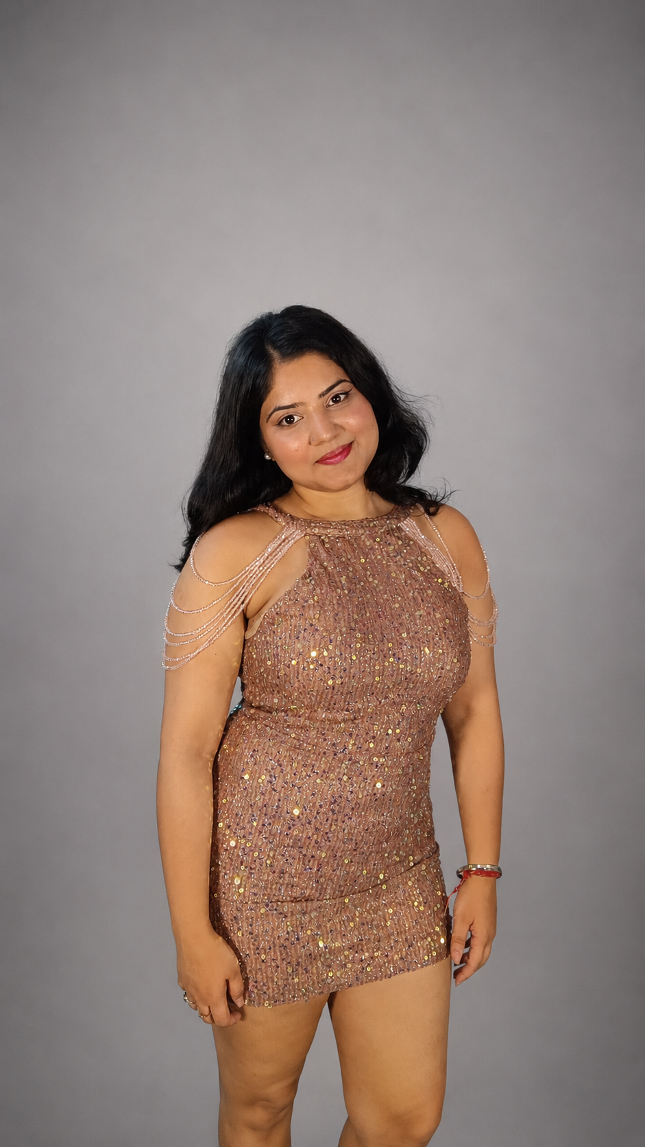 Rose Gold Embellished Bodycon Mini Dress