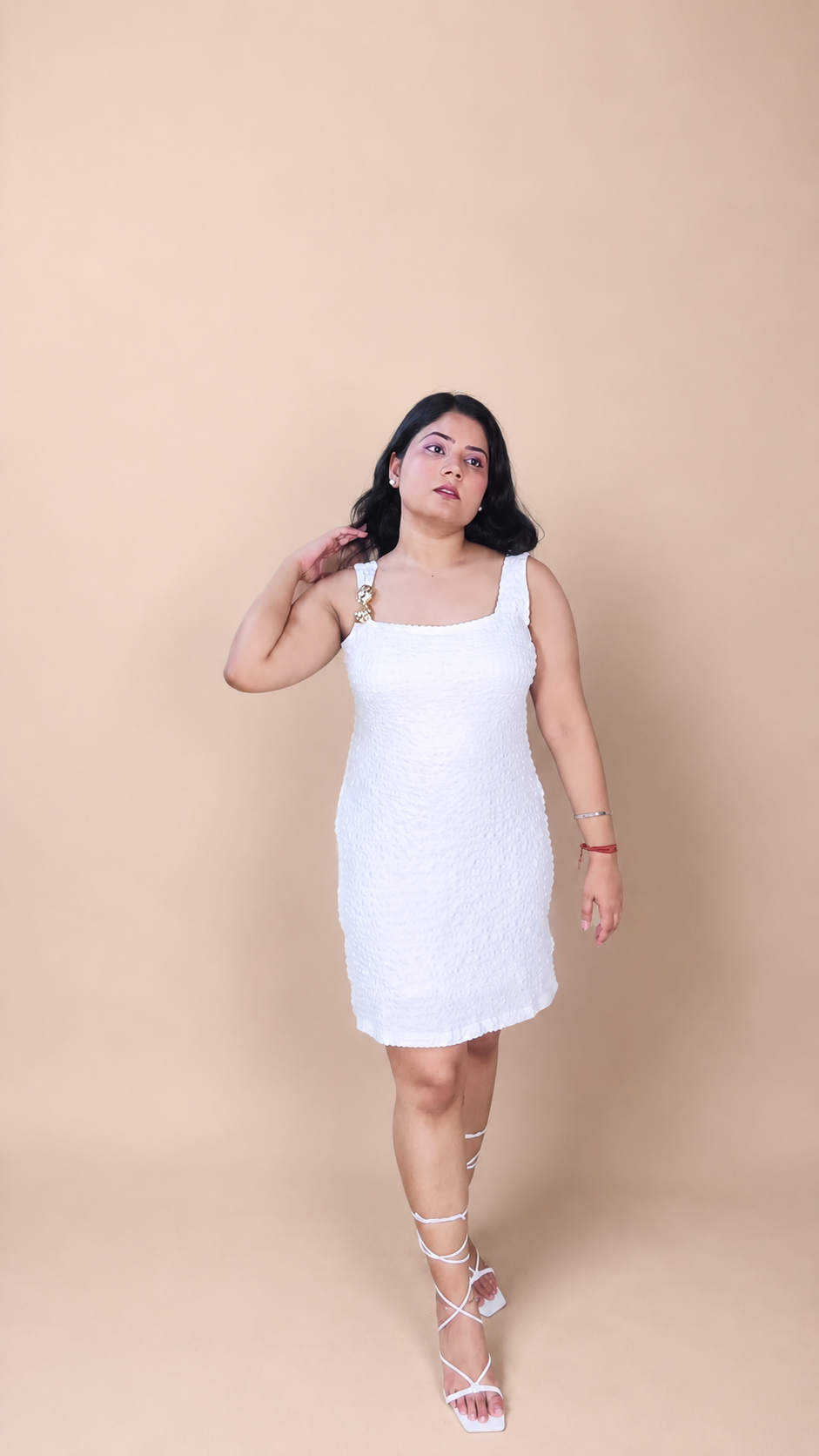 White Textured Midi Dress