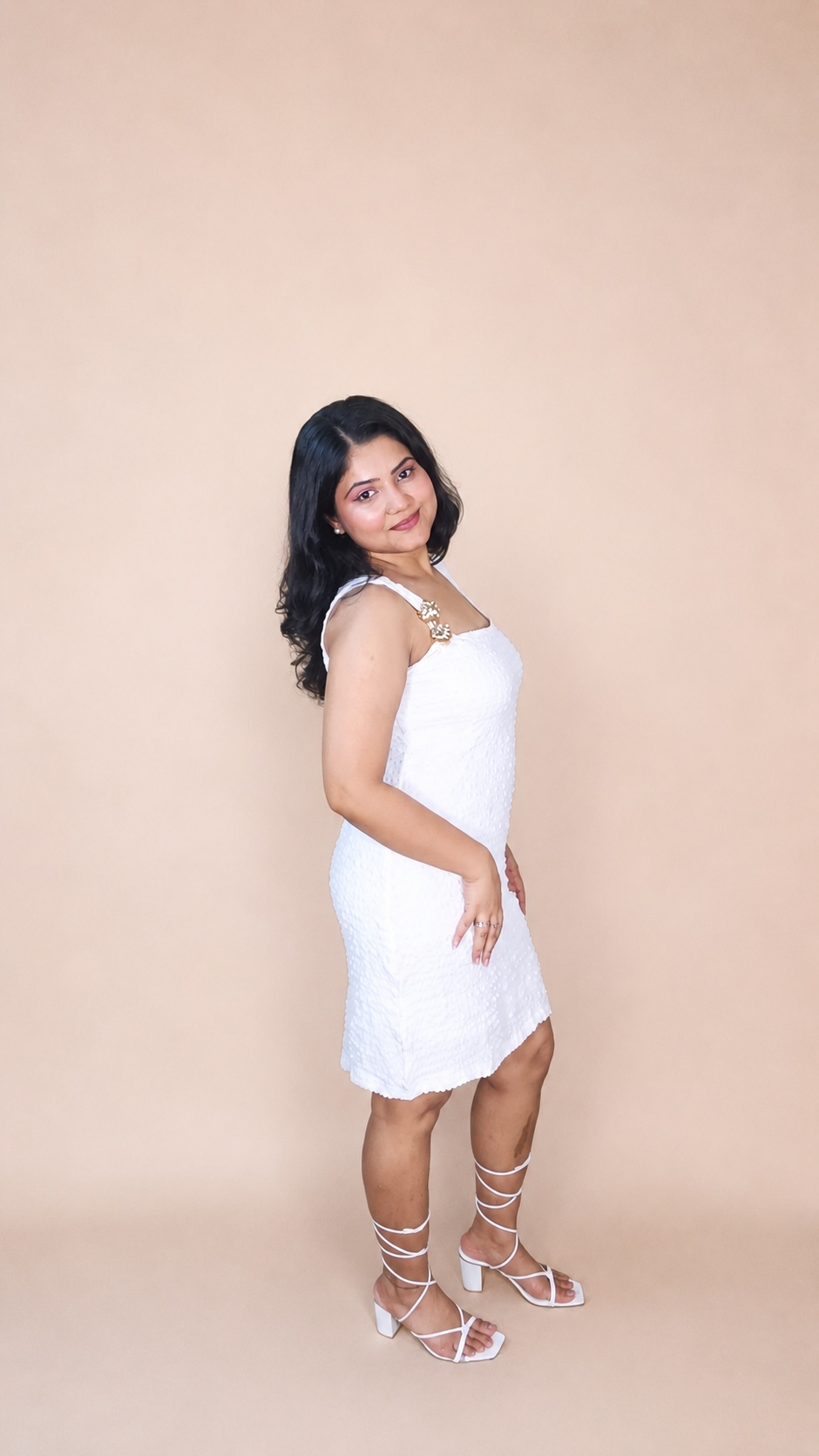 White Textured Midi Dress
