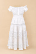 White Cotton Lace Off-Shoulder Maxi Dress