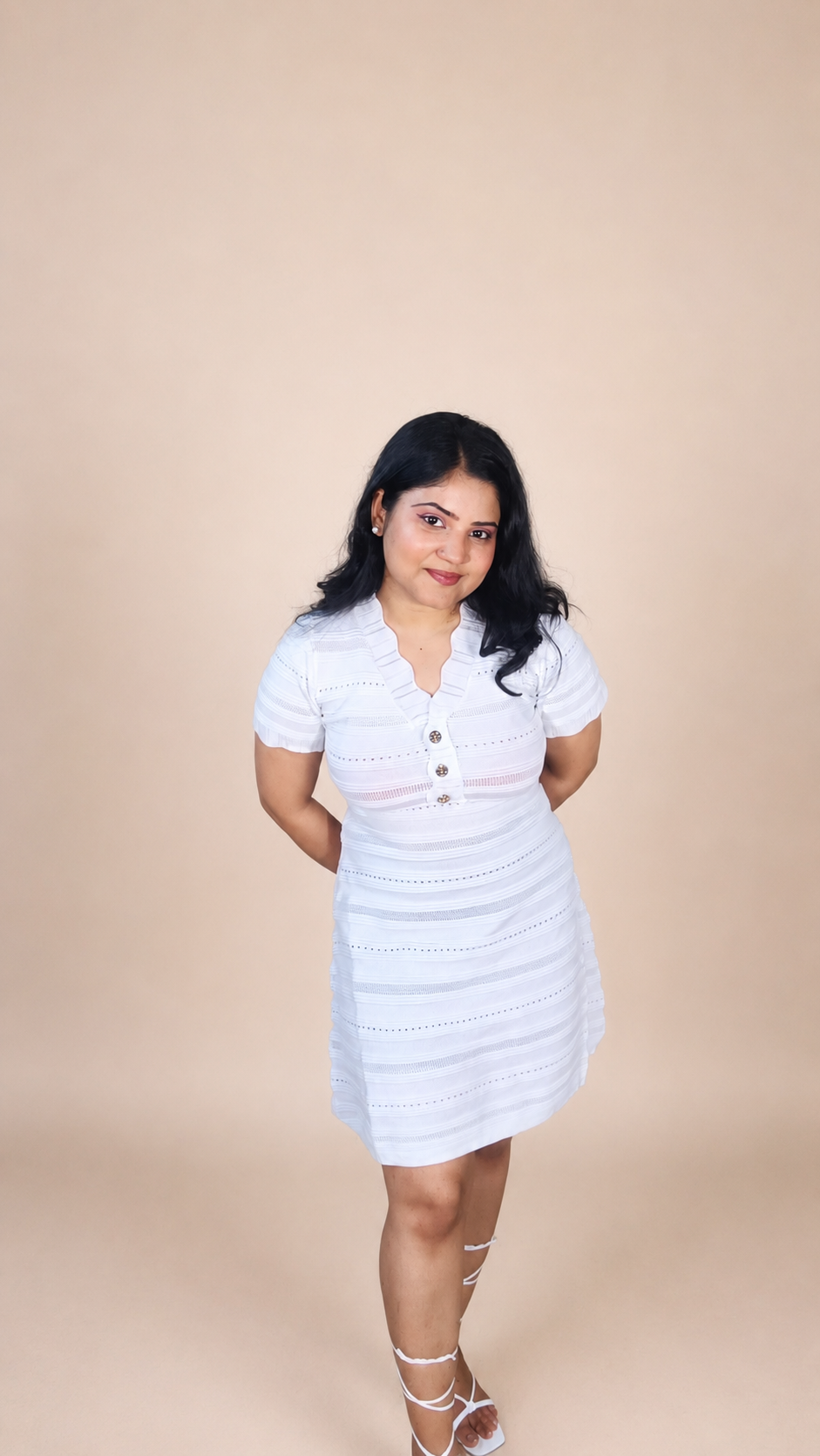 White Textured Knit Sheath Dress