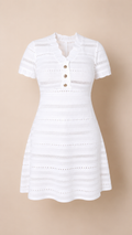 White Textured Knit Sheath Dress