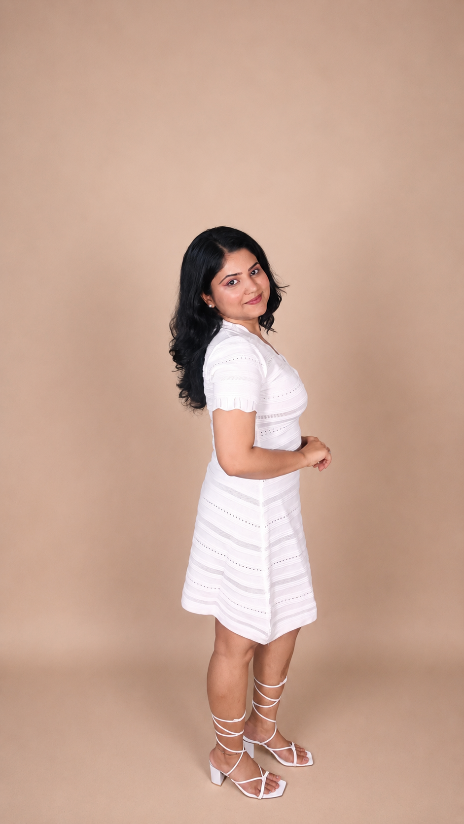 White Textured Knit Sheath Dress