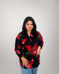 Black & Red Floral Print Oversized Shirt