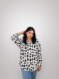 White & Black Abstract Print Oversized Shirt