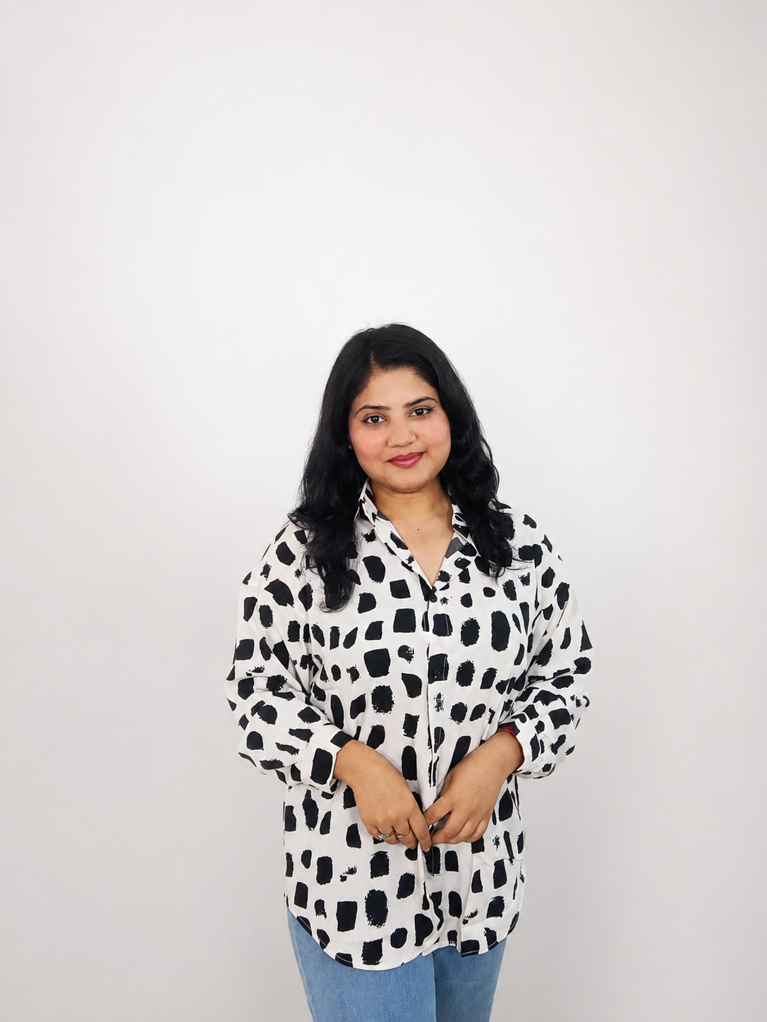 White & Black Abstract Print Oversized Shirt