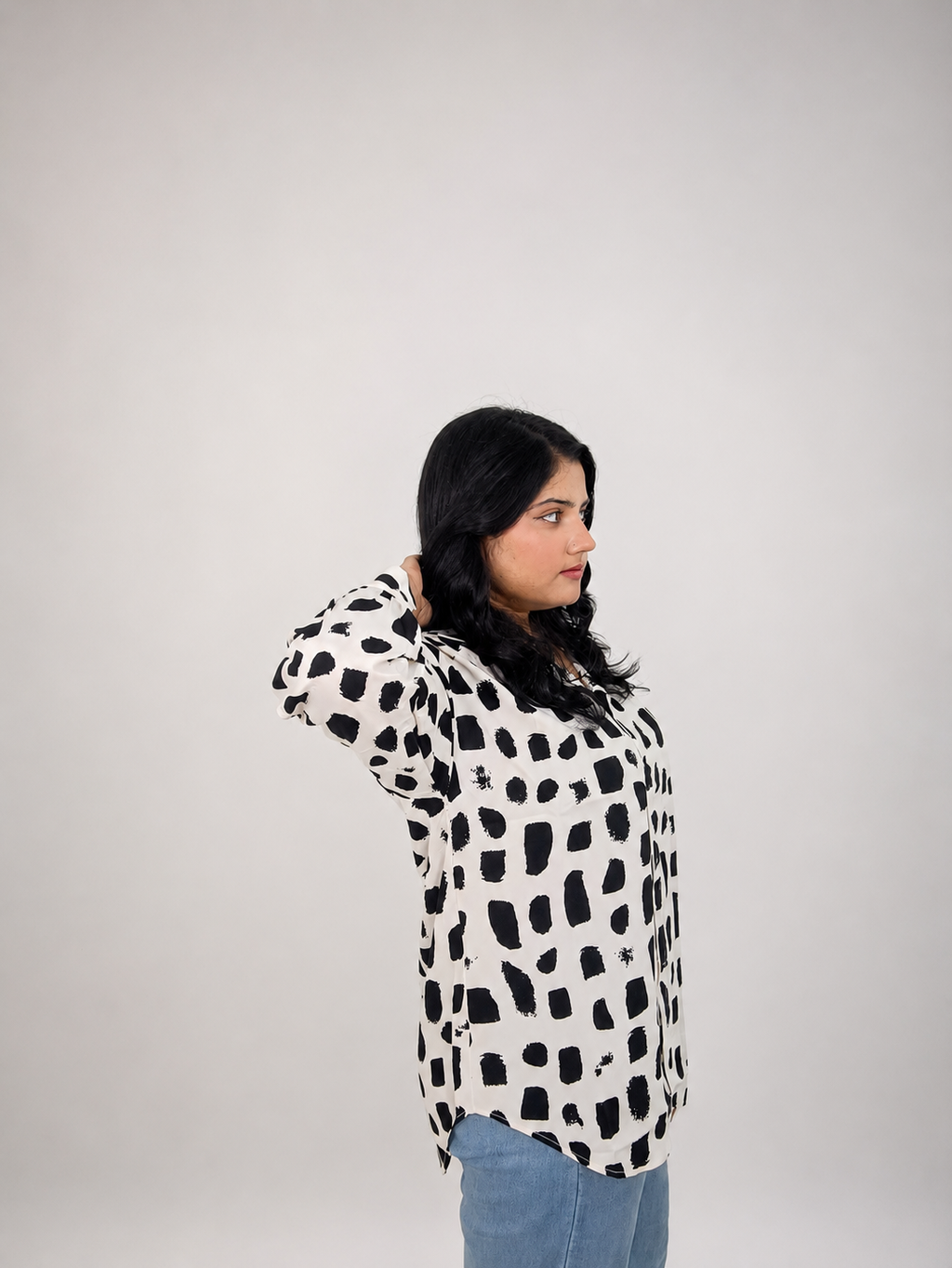 White & Black Abstract Print Oversized Shirt