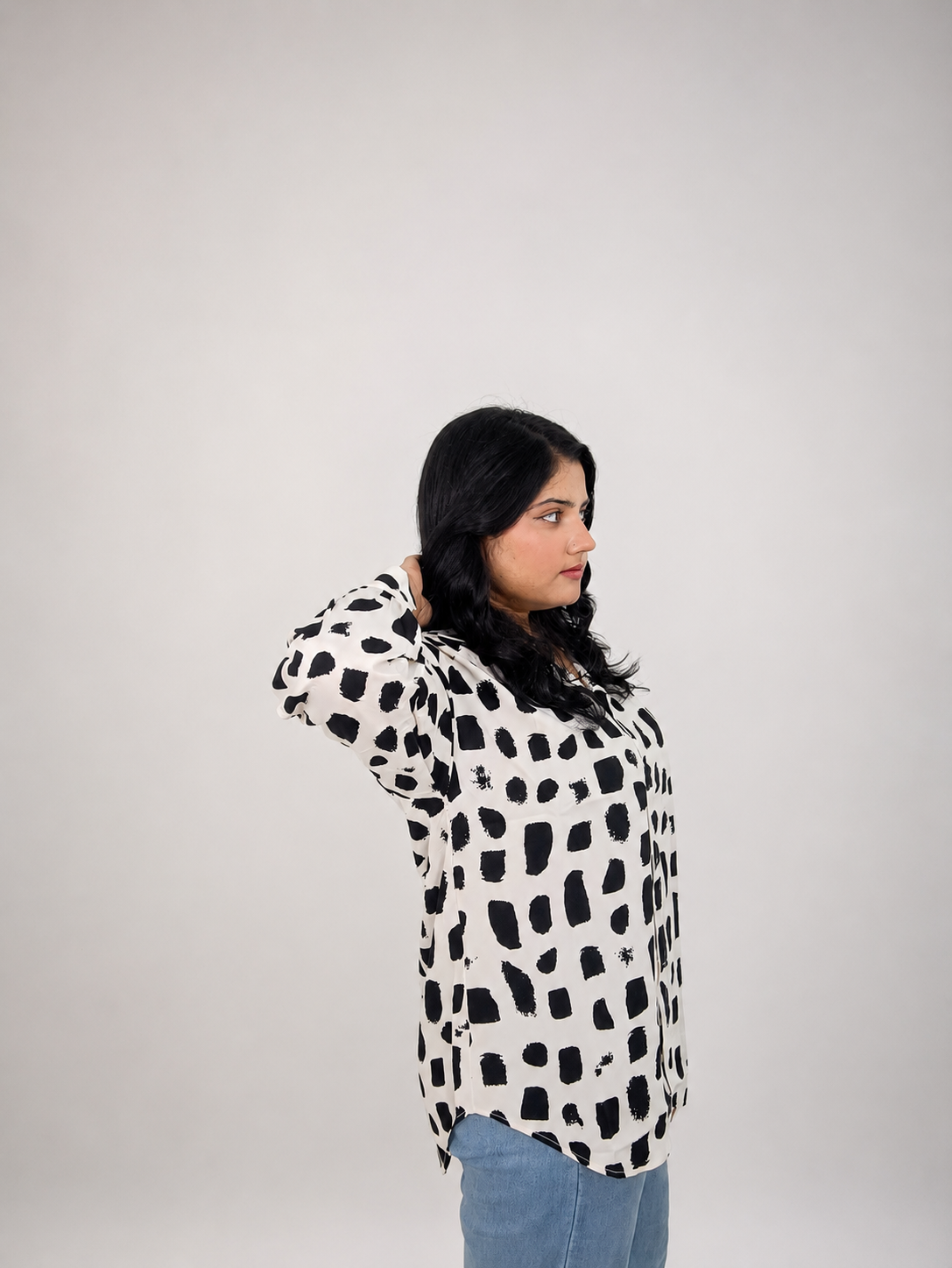 White & Black Abstract Print Oversized Shirt